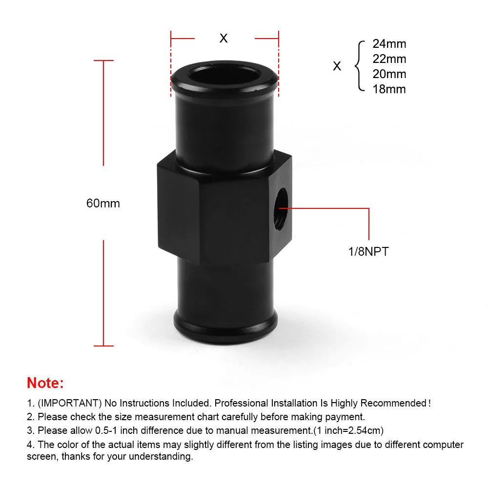 Water Temp Joint Pipe Sensor 40mm 38mm 36mm 34mm 32mm 30mm 28mm Hose Adapter