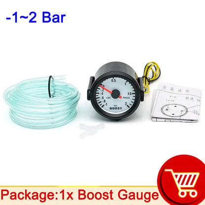 AD Universal 52mm Bar Blue Led Light Pressure Turbo Boost Gauge Meter With Sensor 、Holder 12V Boost sensor Car Accessories
